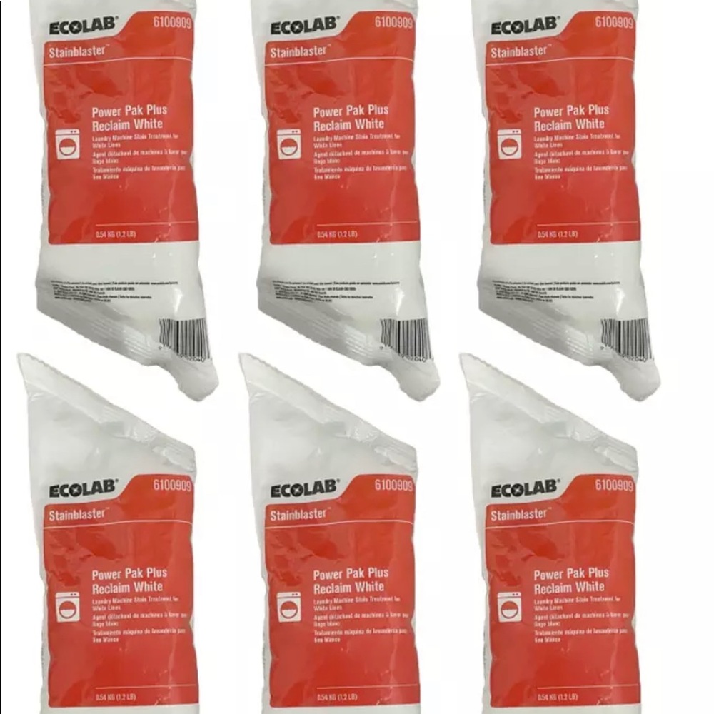 6 Bags ECOLAB 6100909 Stainblaster Power Pak Plus Reclaim White 1.2 lb Hotel Use
